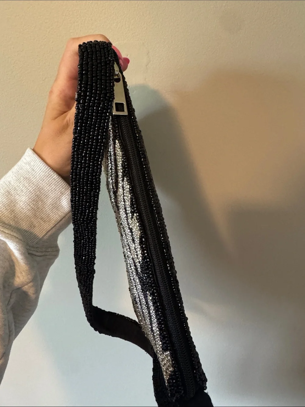 Beaded Zebra Striped Shoulder Bag